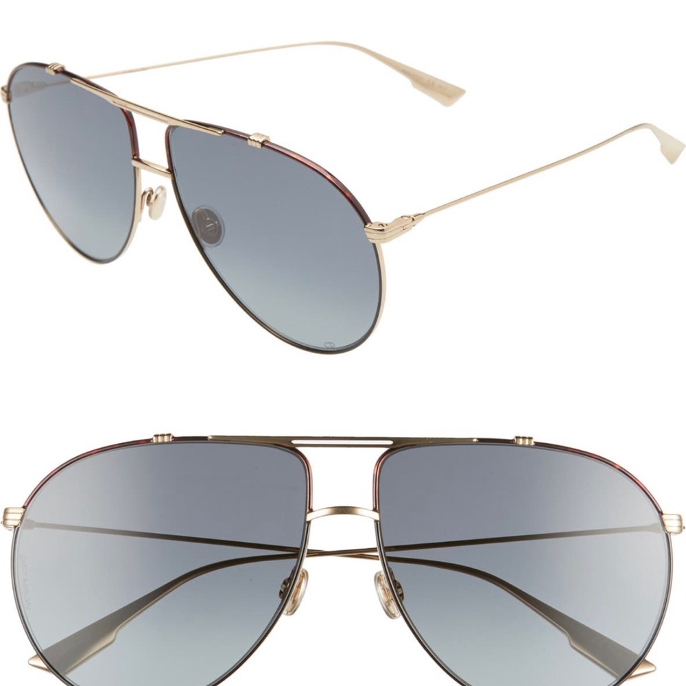 Christian Dior Monsieur 63mm Oversize Aviator Sunglasses HAVANA GOLD/ GREEN